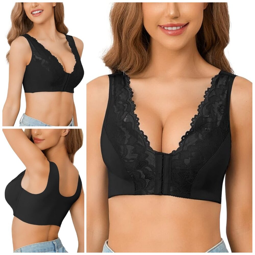 Front Closure Lace Bras For Women Posture Smooth Back Wireless Bra